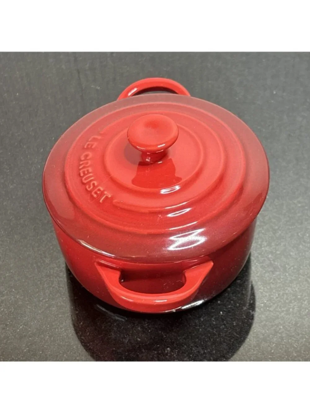 Le Creuset Mini Dutch Oven Cocotte Cerise Enameled Ceramic Ramekin Round Lid 8oz
